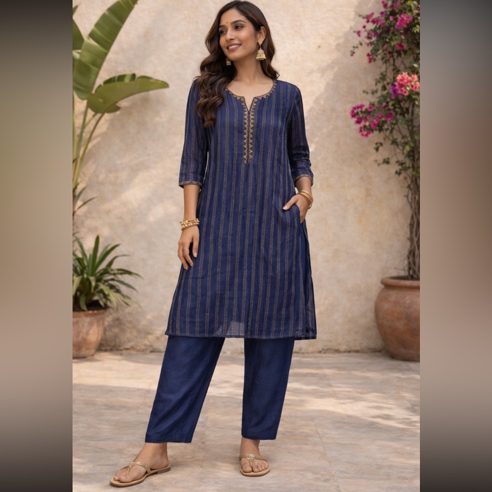Brand new designer Indian Pakistani embroidered silk kurta with pant
